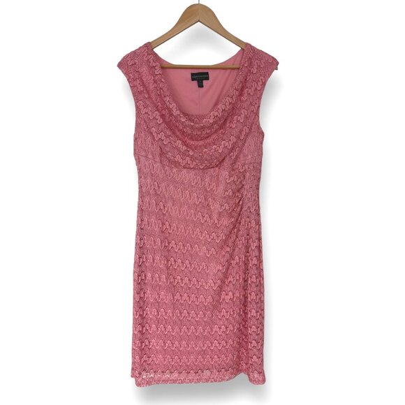 Size 12 PINK‎ METALLIC LACE COWL NECK DRESS Wedding Shower Special Occasion - Picture 1 of 7